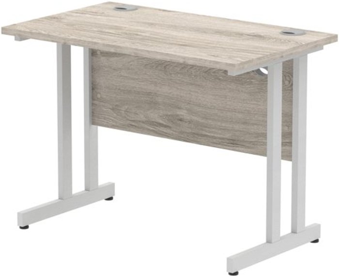 Office Monster | Impulse Impulse 1000/600 Rectangle Silver Cantilever Leg Desk Grey Oak Impulse Impulse 1000/600 Rectangle Silver Cantilever Leg Desk Grey Oak