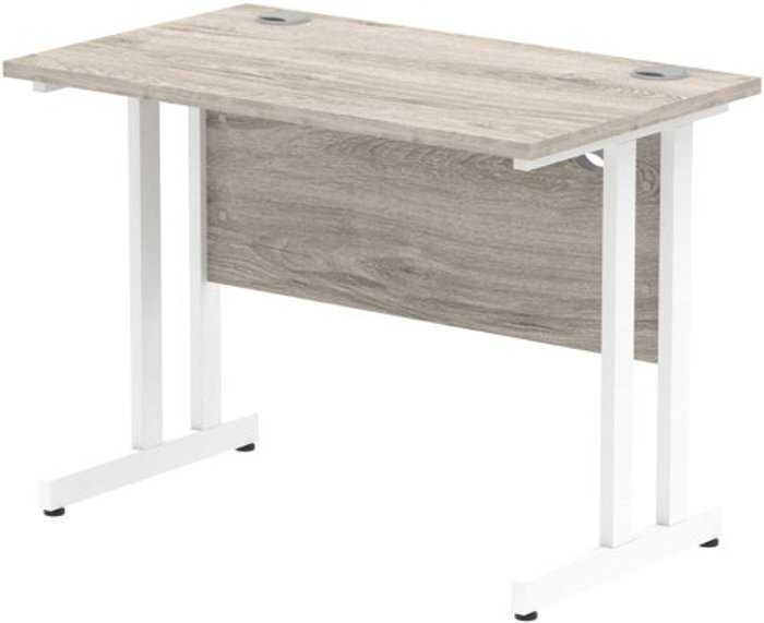Office Monster | Impulse Impulse 1000/600 Rectangle White Cantilever Leg Desk Grey Oak Impulse Impulse 1000/600 Rectangle White Cantilever Leg Desk Grey Oak