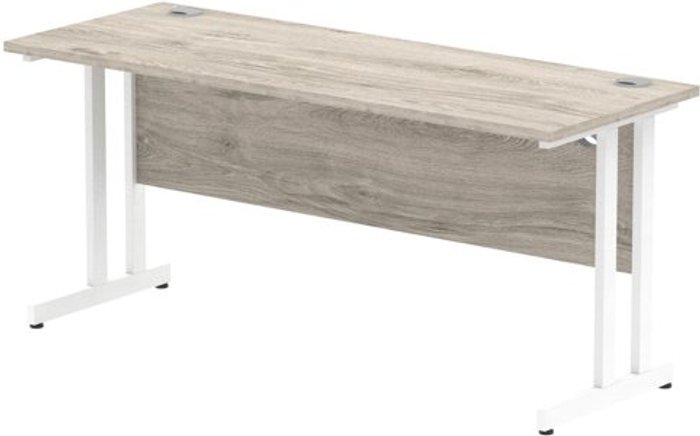 Office Monster | Impulse Impulse 1600/600 Rectangle White Cantilever Leg Desk Grey Oak Impulse Impulse 1600/600 Rectangle White Cantilever Leg Desk Grey Oak