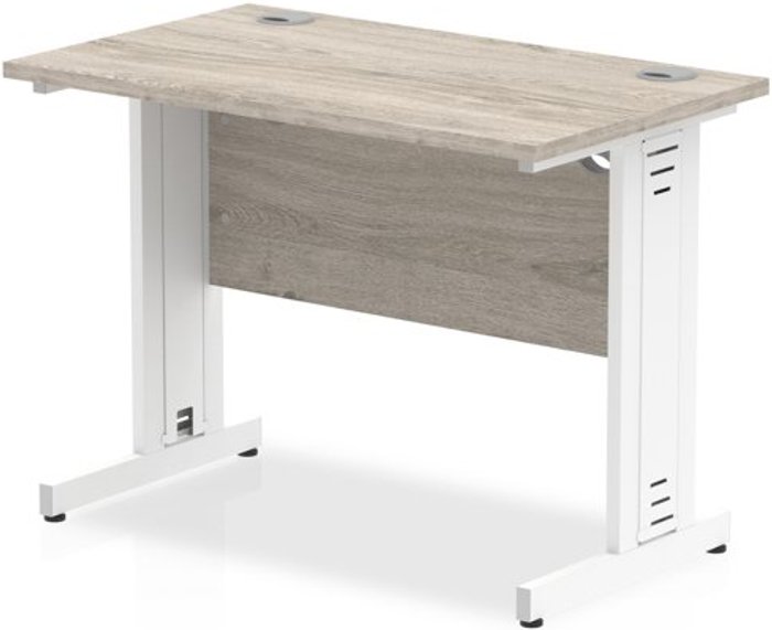 Office Monster | Impulse Impulse 1000/600 Rectangle White Cable Managed Leg Desk Grey Oak Impulse Impulse 1000/600 Rectangle White Cable Managed Leg Desk Grey Oak