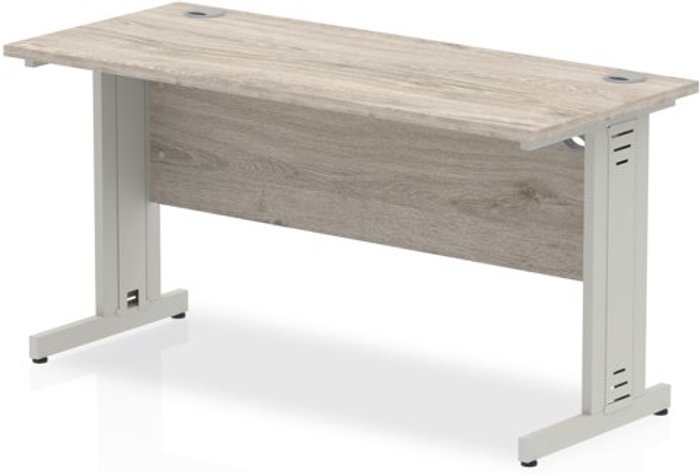 Office Monster | Impulse Impulse 1400/600 Rectangle Silver Cable Managed Leg Desk Grey Oak Impulse Impulse 1400/600 Rectangle Silver Cable Managed Leg Desk Grey Oak