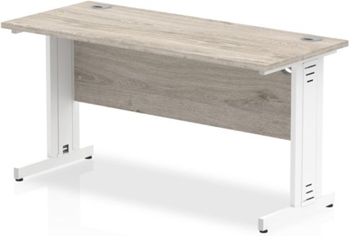 Office Monster | Impulse Impulse 1400/600 Rectangle White Cable Managed Leg Desk Grey Oak Impulse Impulse 1400/600 Rectangle White Cable Managed Leg Desk Grey Oak