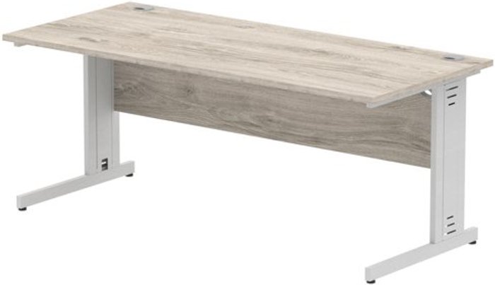 Office Monster | Impulse Impulse 1800/800 Rectangle Silver Cable Managed Leg Desk Grey Oak Impulse Impulse 1800/800 Rectangle Silver Cable Managed Leg Desk Grey Oak