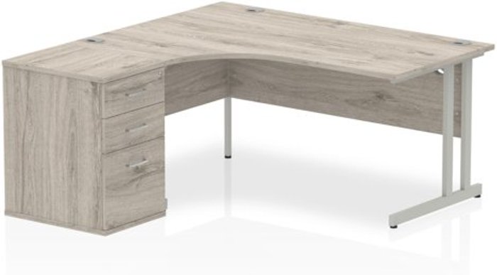 Office Monster | Impulse Impulse 1600 Left Hand Cantilever Workstation 600 Pedestal Bundle Grey Oak Impulse Impulse 1600 Left Hand Cantilever Workstation 600 Pedestal Bundle Grey Oak
