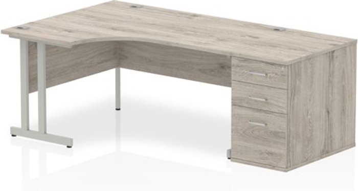 Office Monster | Impulse Impulse 1600 Left Hand Cantilever Workstation 800 Pedestal Bundle Grey Oak Impulse Impulse 1600 Left Hand Cantilever Workstation 800 Pedestal Bundle Grey Oak