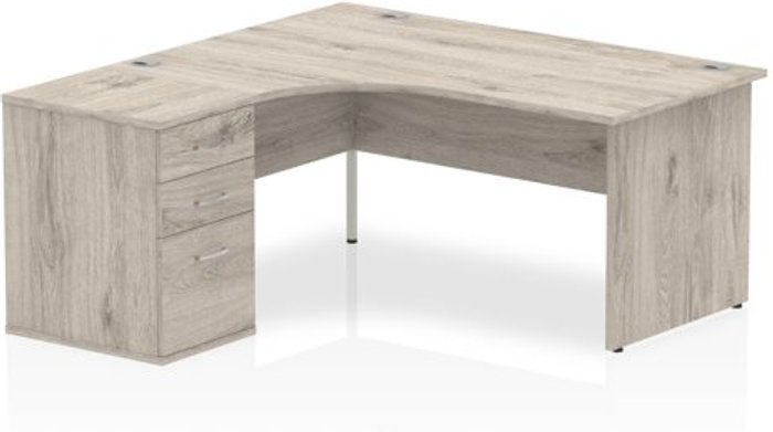 Office Monster | Impulse Impulse 1600 Left Hand Panel End Workstation 600 Pedestal Bundle Grey Oak Impulse Impulse 1600 Left Hand Panel End Workstation 600 Pedestal Bundle Grey Oak