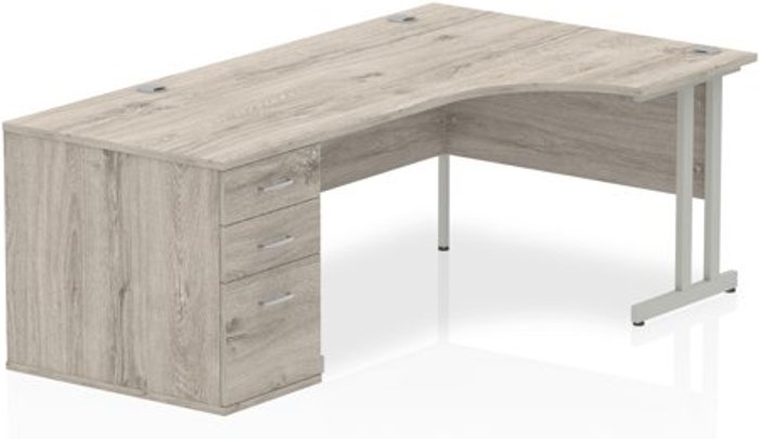 Office Monster | Impulse Impulse 1600 Right Hand Cantilever Workstation 800 Pedestal Bundle Grey Oak Impulse Impulse 1600 Right Hand Cantilever Workstation 800 Pedestal Bundle Grey Oak