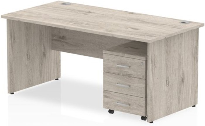 Office Monster | Impulse Impulse 1600 Straight Panel End Workstation With Three Drawer Mobile Pedestal Bundle Grey Oak Impulse Impulse 1600 Straight Panel End Workstation With Three Drawer Mobile Pedestal Bundle Grey Oak