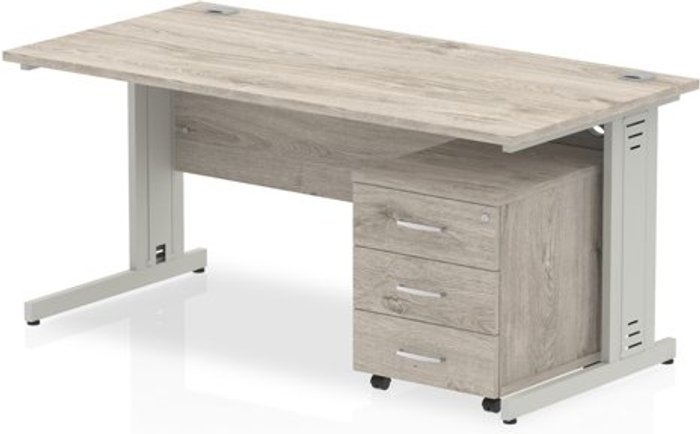 Office Monster | Impulse Impulse 1600 Straight Wire Managed Workstation With Three Drawer Mobile Pedestal Bundle Grey Oak Impulse Impulse 1600 Straight Wire Managed Workstation With Three Drawer Mobile Pedestal Bundle Grey Oak
