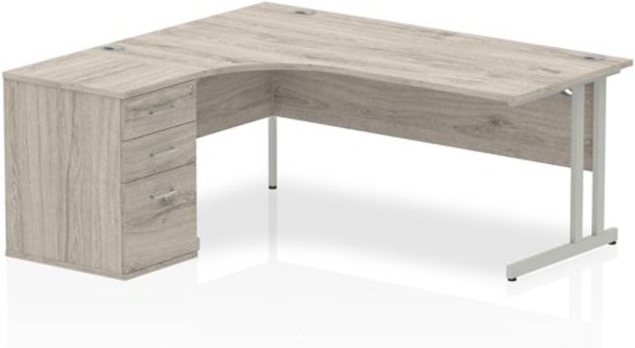 Office Monster | Impulse Impulse 1800 Left Hand Cantilever Workstation 600 Pedestal Bundle Grey Oak Impulse Impulse 1800 Left Hand Cantilever Workstation 600 Pedestal Bundle Grey Oak