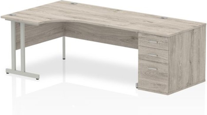 Office Monster | Impulse Impulse 1800 Left Hand Cantilever Workstation 800 Pedestal Bundle Grey Oak Impulse Impulse 1800 Left Hand Cantilever Workstation 800 Pedestal Bundle Grey Oak