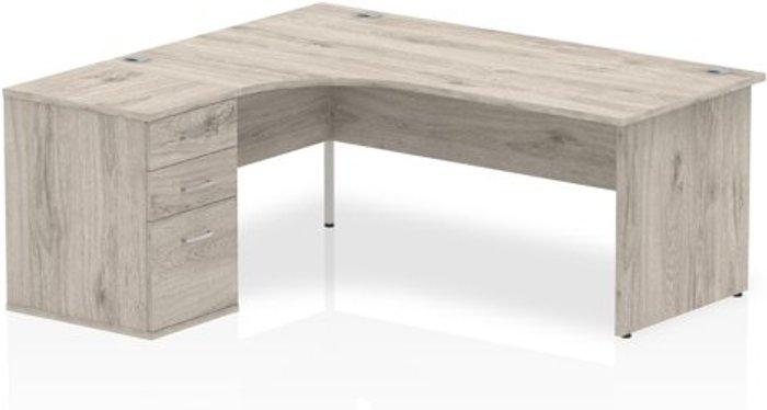 Office Monster | Impulse Impulse 1800 Left Hand Panel End Workstation 600 Pedestal Bundle Grey Oak Impulse Impulse 1800 Left Hand Panel End Workstation 600 Pedestal Bundle Grey Oak