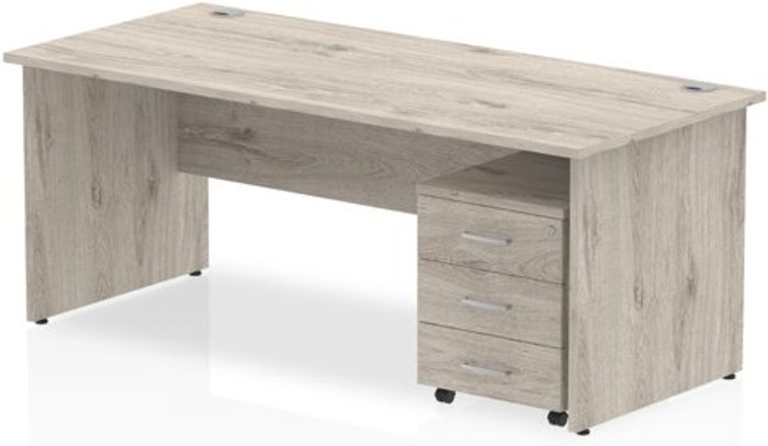 Office Monster | Impulse Impulse 1800 Straight Panel End Workstation With Three Drawer Mobile Pedestal Bundle Grey Oak Impulse Impulse 1800 Straight Panel End Workstation With Three Drawer Mobile Pedestal Bundle Grey Oak