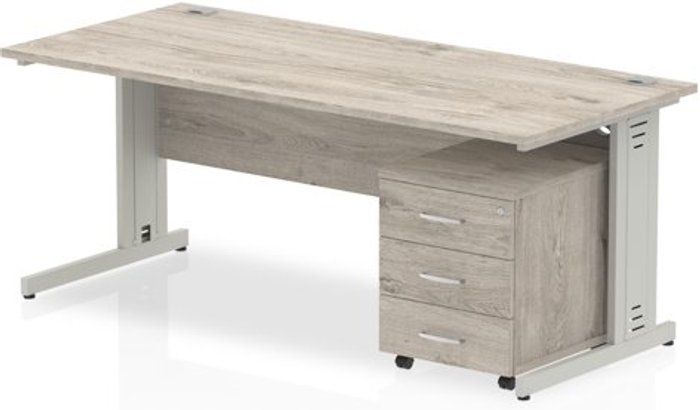 Office Monster | Impulse Impulse 1800 Straight Wire Managed Workstation With Three Drawer Mobile Pedestal Bundle Grey Oak Impulse Impulse 1800 Straight Wire Managed Workstation With Three Drawer Mobile Pedestal Bundle Grey Oak