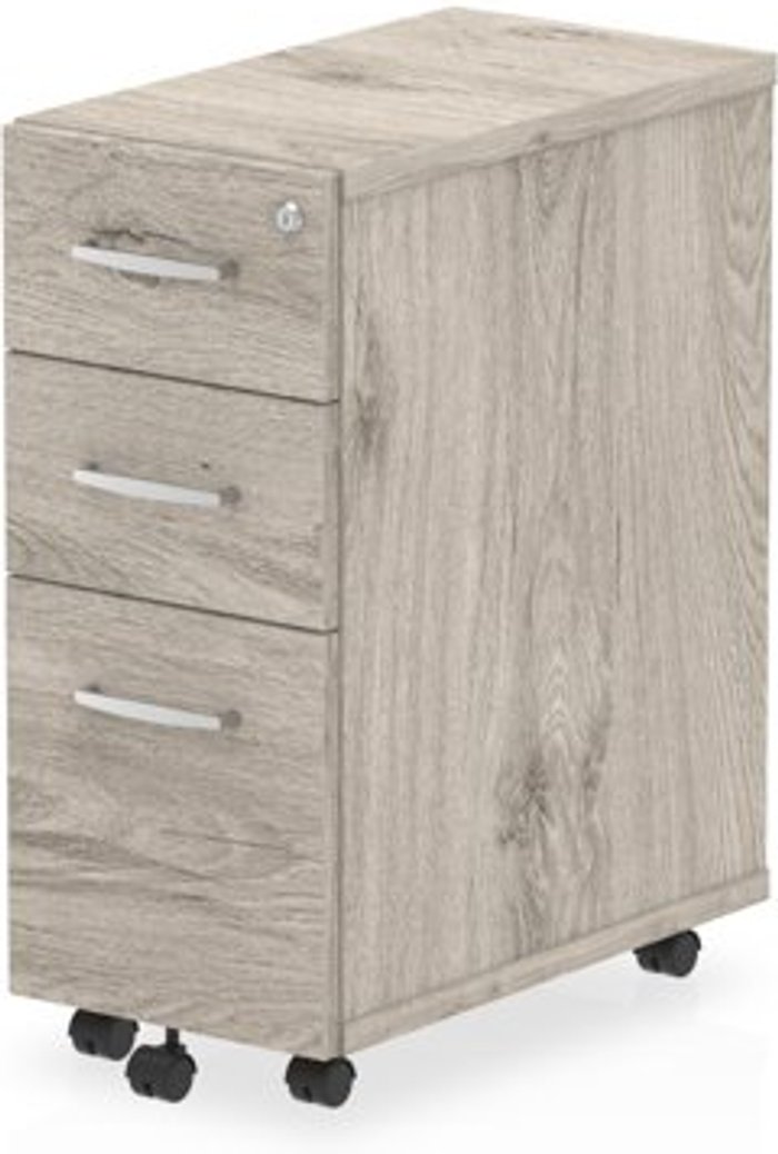 Office Monster | Impulse Impulse Narrow Under Desk Pedestal 3 Drawer Grey Oak Impulse Impulse Narrow Under Desk Pedestal 3 Drawer Grey Oak
