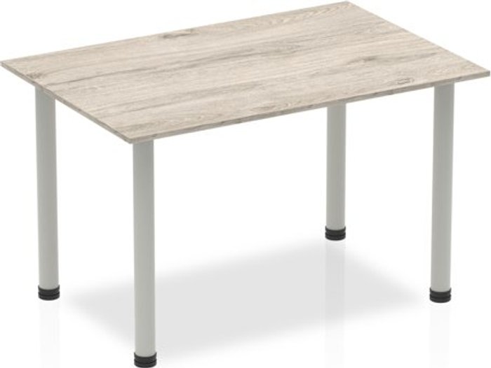 Office Monster | Impulse Impulse Straight Table 1200 Grey Oak Post Leg Silver Impulse Impulse Straight Table 1200 Grey Oak Post Leg Silver