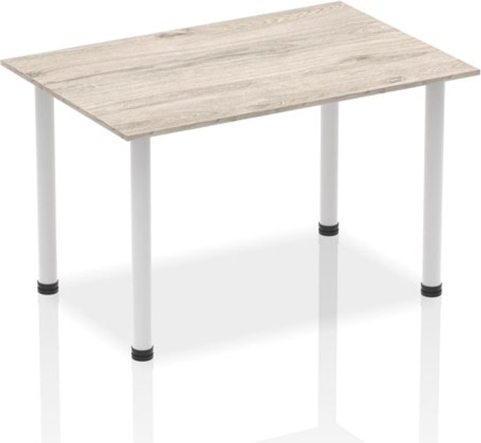 Office Monster | Impulse Impulse Straight Table 1400 Grey Oak Post Leg Silver Impulse Impulse Straight Table 1400 Grey Oak Post Leg Silver