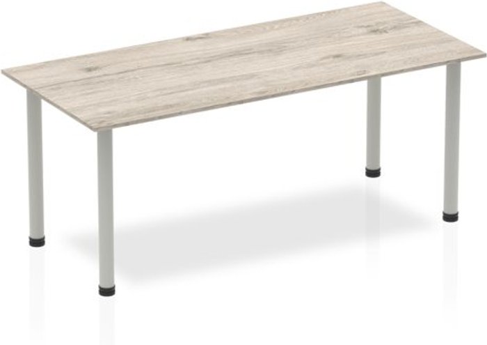 Office Monster | Impulse Impulse Straight Table 1800 Grey Oak Post Leg Silver Impulse Impulse Straight Table 1800 Grey Oak Post Leg Silver