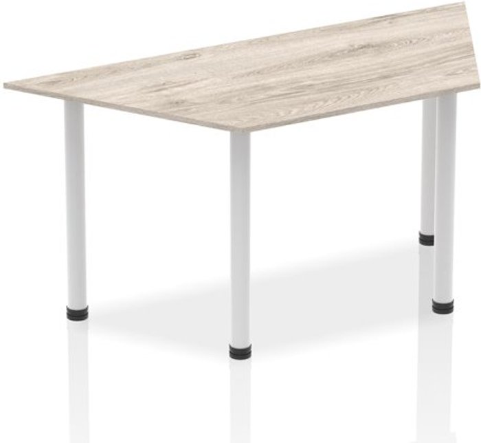 Office Monster | Impulse Impulse Trapezium Table 1600 Grey Oak Post Leg Silver Impulse Impulse Trapezium Table 1600 Grey Oak Post Leg Silver