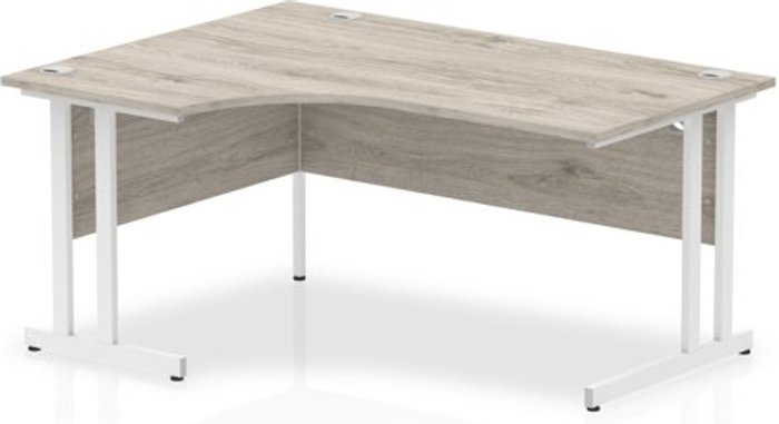 Office Monster | Impulse Impulse 1600 Left Hand White Crescent Cantilever Leg Desk Grey Oak Impulse Impulse 1600 Left Hand White Crescent Cantilever Leg Desk Grey Oak