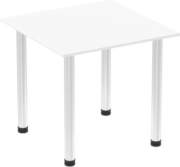 Office Monster | Impulse Impulse 800mm Square Table White Top Chrome Post Leg Impulse Impulse 800mm Square Table White Top Chrome Post Leg