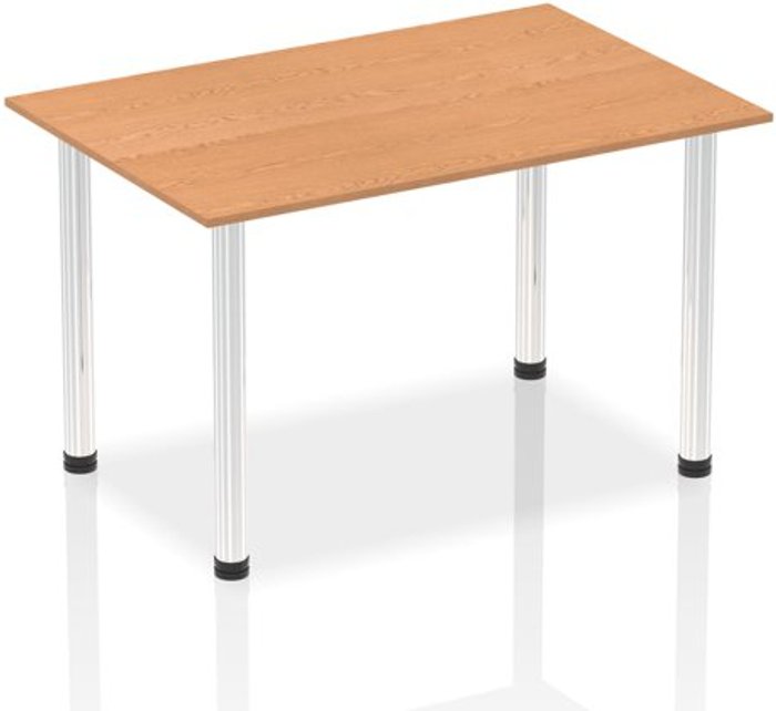Office Monster | Impulse Impulse 1400mm Straight Table Oak Top Chrome Post Leg Impulse Impulse 1400mm Straight Table Oak Top Chrome Post Leg