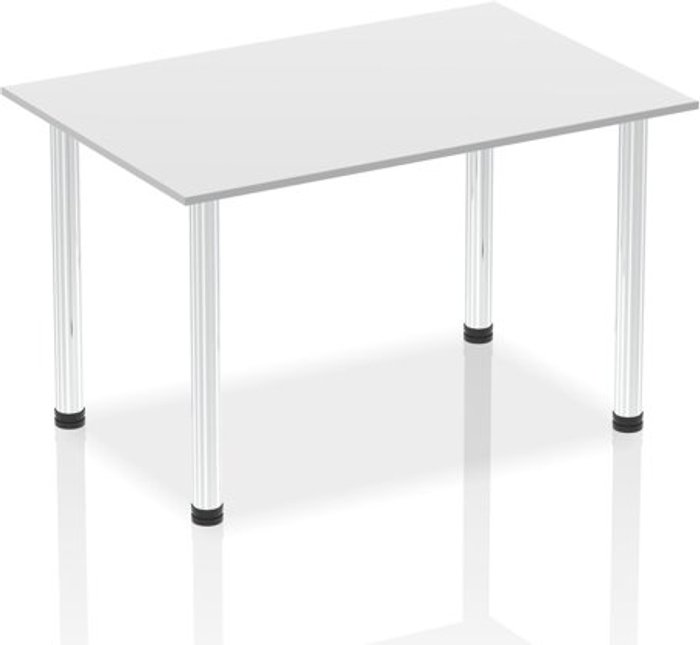 Office Monster | Impulse Impulse 1400mm Straight Table White Top Chrome Post Leg Impulse Impulse 1400mm Straight Table White Top Chrome Post Leg