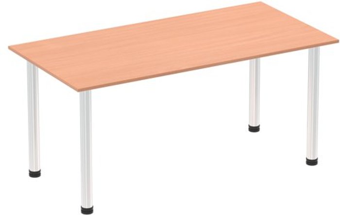 Office Monster | Impulse Impulse 1600mm Straight Table Beech Top Chrome Post Leg Impulse Impulse 1600mm Straight Table Beech Top Chrome Post Leg