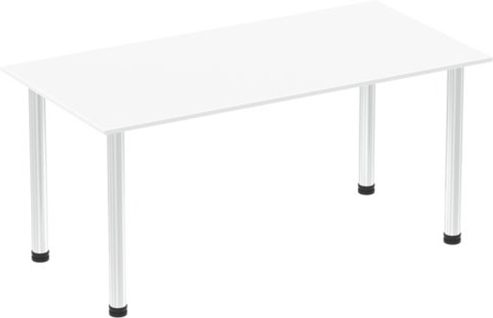 Office Monster | Impulse Impulse 1600mm Straight Table White Top Chrome Post Leg Impulse Impulse 1600mm Straight Table White Top Chrome Post Leg