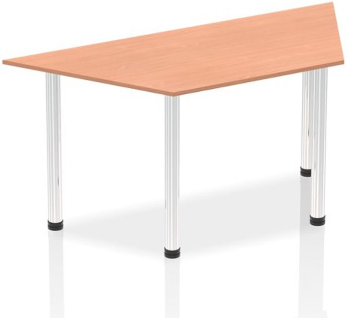 Office Monster | Impulse Impulse 1600mm Trapezium Beech Top Chrome Post Leg Impulse Impulse 1600mm Trapezium Beech Top Chrome Post Leg