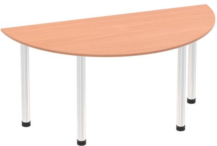 Office Monster | Impulse Impulse 1600mm Semi-Circle Table Beech Top Chrome Post Leg Impulse Impulse 1600mm Semi-Circle Table Beech Top Chrome Post Leg