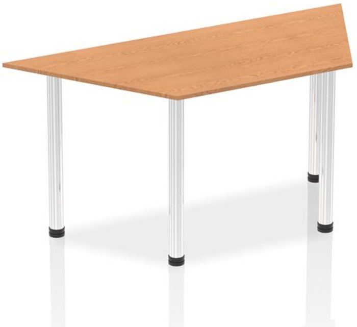 Office Monster | Impulse Impulse 1600mm Trapezium Oak Top Chrome Post Leg Impulse Impulse 1600mm Trapezium Oak Top Chrome Post Leg