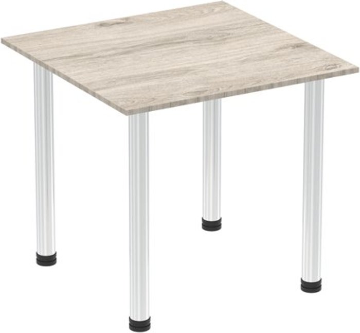 Office Monster | Impulse Impulse 800mm Square Table Grey Oak Top Chrome Post Leg Impulse Impulse 800mm Square Table Grey Oak Top Chrome Post Leg