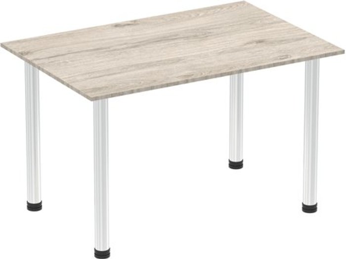 Office Monster | Impulse Impulse 1200mm Straight Table Grey Oak Top Chrome Post Leg Impulse Impulse 1200mm Straight Table Grey Oak Top Chrome Post Leg