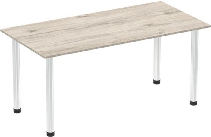 Office Monster | Impulse Impulse 1600mm Straight Table Grey Oak Top Chrome Post Leg Impulse Impulse 1600mm Straight Table Grey Oak Top Chrome Post Leg