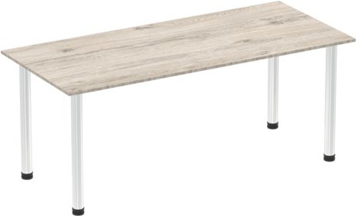 Office Monster | Impulse Impulse 1800mm Straight Table Grey Oak Top Chrome Post Leg Impulse Impulse 1800mm Straight Table Grey Oak Top Chrome Post Leg