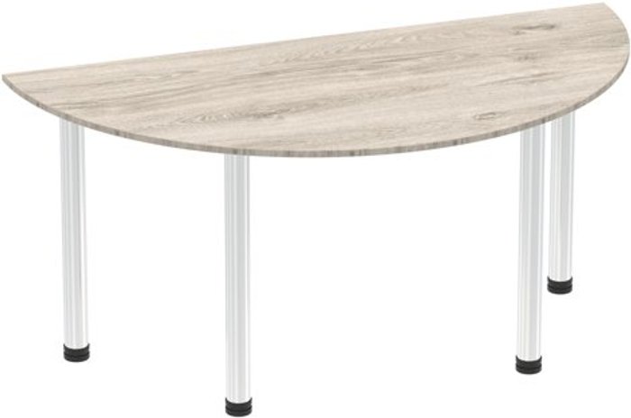 Office Monster | Impulse Impulse 1600mm Semi-Circle Table Grey Oak Top Chrome Post Leg Impulse Impulse 1600mm Semi-Circle Table Grey Oak Top Chrome Post Leg