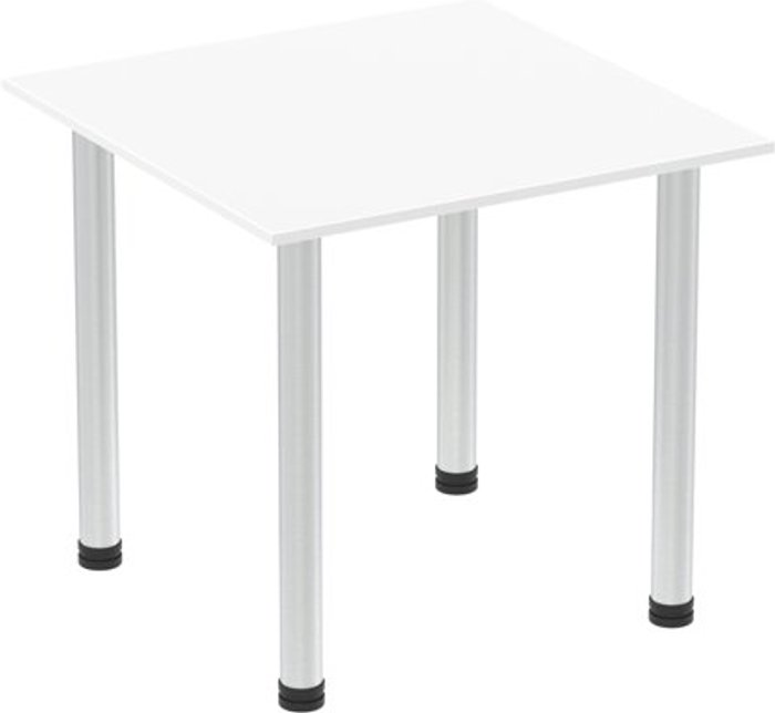 Office Monster | Impulse Impulse 800mm Square Table White Top Brushed Aluminium Post Leg Impulse Impulse 800mm Square Table White Top Brushed Aluminium Post Leg