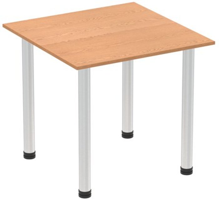 Office Monster | Impulse Impulse 800mm Square Table Oak Top Brushed Aluminium Post Leg Impulse Impulse 800mm Square Table Oak Top Brushed Aluminium Post Leg