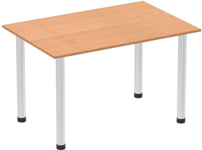 Office Monster | Impulse Impulse 1200mm Straight Table Oak Top Brushed Aluminium Post Leg Impulse Impulse 1200mm Straight Table Oak Top Brushed Aluminium Post Leg