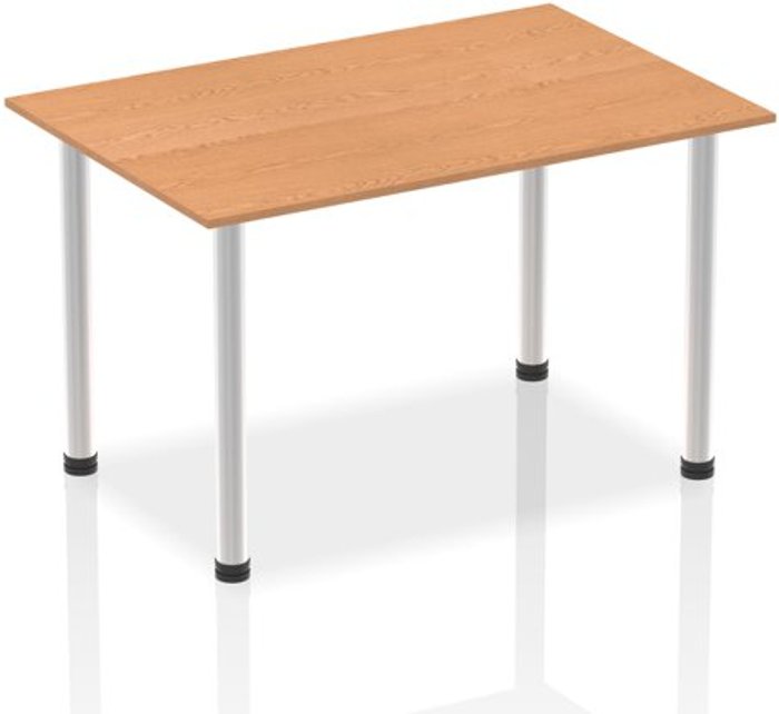 Office Monster | Impulse Impulse 1400mm Straight Table Oak Top Brushed Aluminium Post Leg Impulse Impulse 1400mm Straight Table Oak Top Brushed Aluminium Post Leg