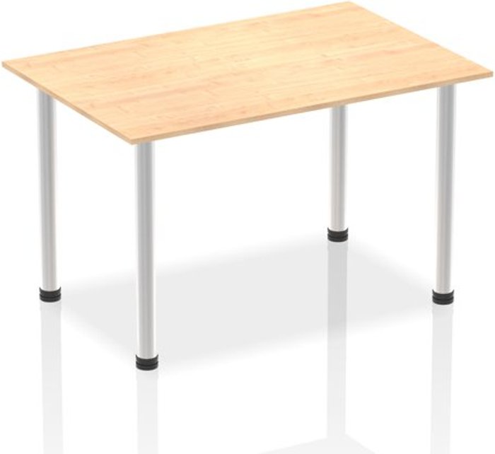 Office Monster | Impulse Impulse 1400mm Straight Table Maple Top Brushed Aluminium Post Leg Impulse Impulse 1400mm Straight Table Maple Top Brushed Aluminium Post Leg