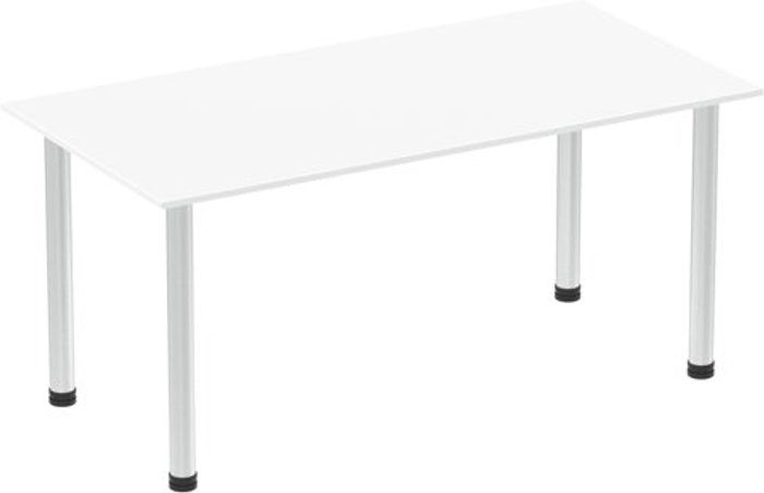 Office Monster | Impulse Impulse 1600mm Straight Table White Top Brushed Aluminium Post Leg Impulse Impulse 1600mm Straight Table White Top Brushed Aluminium Post Leg