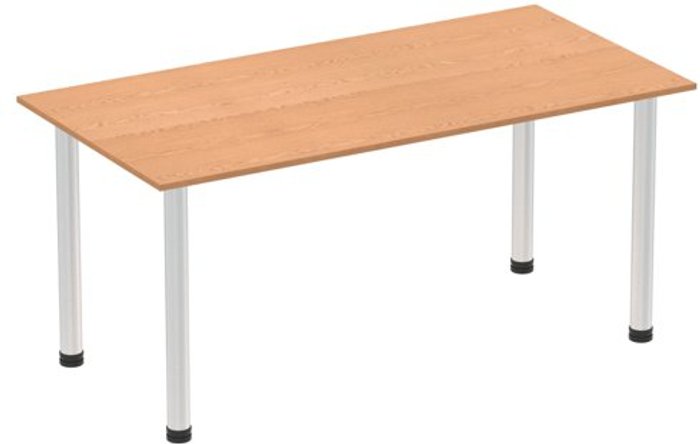 Office Monster | Impulse Impulse 1600mm Straight Table Oak Top Brushed Aluminium Post Leg Impulse Impulse 1600mm Straight Table Oak Top Brushed Aluminium Post Leg