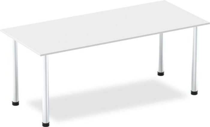 Office Monster | Impulse Impulse 1800mm Straight Table White Top Brushed Aluminium Post Leg Impulse Impulse 1800mm Straight Table White Top Brushed Aluminium Post Leg