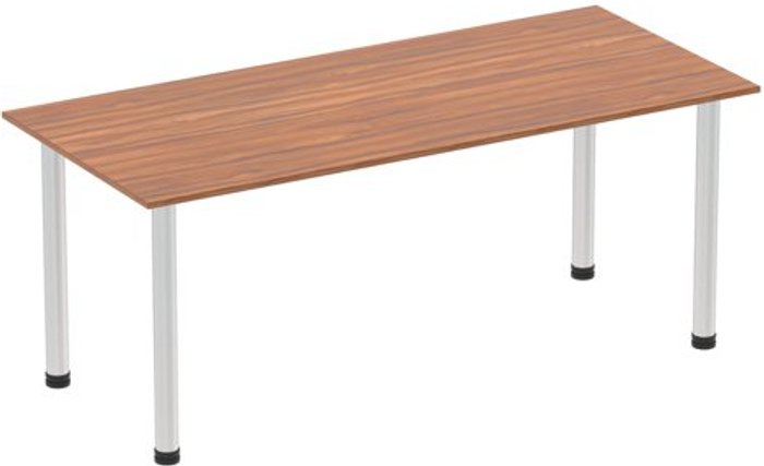 Office Monster | Impulse Impulse 1800mm Straight Table Walnut Top Brushed Aluminium Post Leg Impulse Impulse 1800mm Straight Table Walnut Top Brushed Aluminium Post Leg