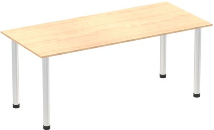 Office Monster | Impulse Impulse 1800mm Straight Table Maple Top Brushed Aluminium Post Leg Impulse Impulse 1800mm Straight Table Maple Top Brushed Aluminium Post Leg