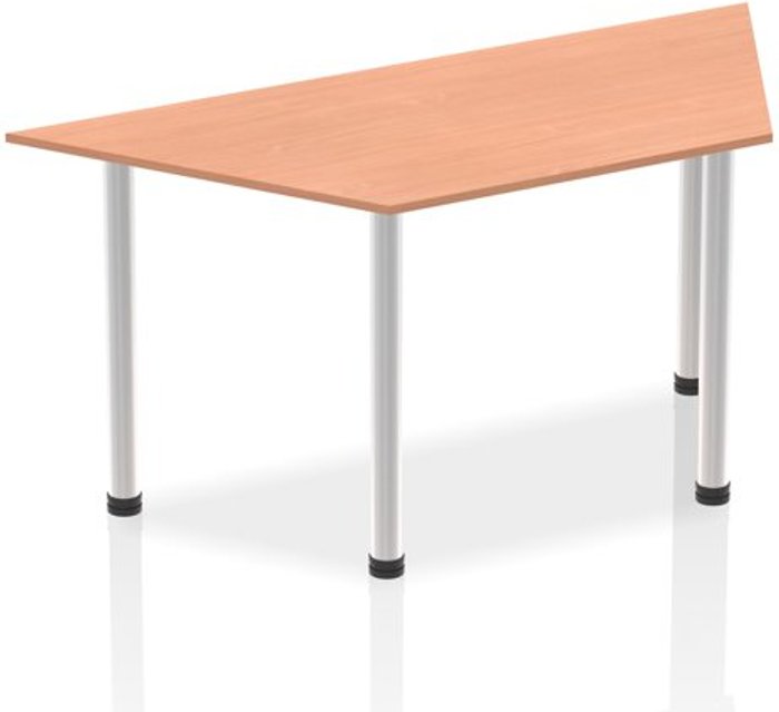 Office Monster | Impulse Impulse 1600mm Trapezium Beech Top Brushed Aluminium Post Leg Impulse Impulse 1600mm Trapezium Beech Top Brushed Aluminium Post Leg