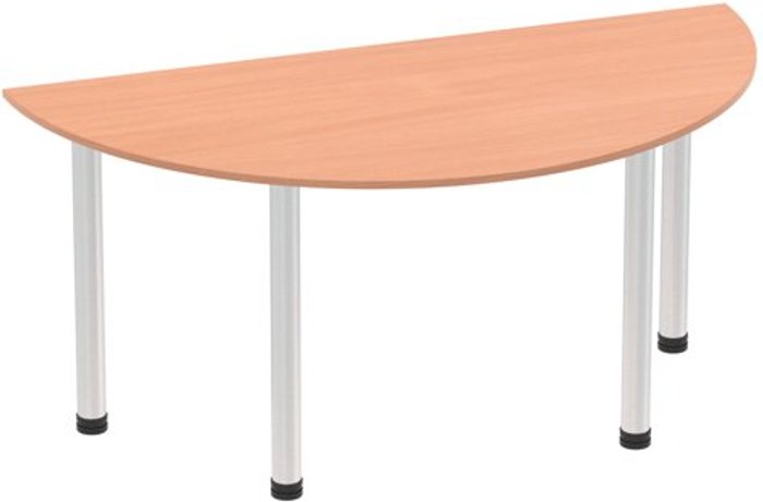 Office Monster | Impulse Impulse 1600mm Semi-Circle Table Beech Top Brushed Aluminium Post Leg Impulse Impulse 1600mm Semi-Circle Table Beech Top Brushed Aluminium Post Leg