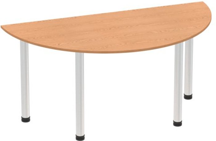 Office Monster | Impulse Impulse 1600mm Semi-Circle Table Oak Top Brushed Aluminium Post Leg Impulse Impulse 1600mm Semi-Circle Table Oak Top Brushed Aluminium Post Leg